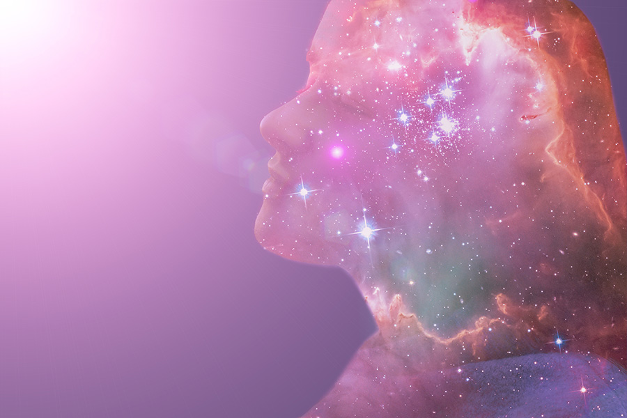 Profile of a woman with the cosmos as a brain,Element of the image provided by NASA