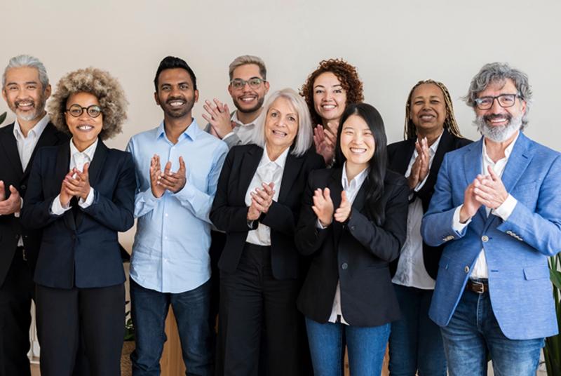 group of business people, different generations, different countries, applause