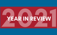 Blue background with red banner that reads: 2021 Year in Review